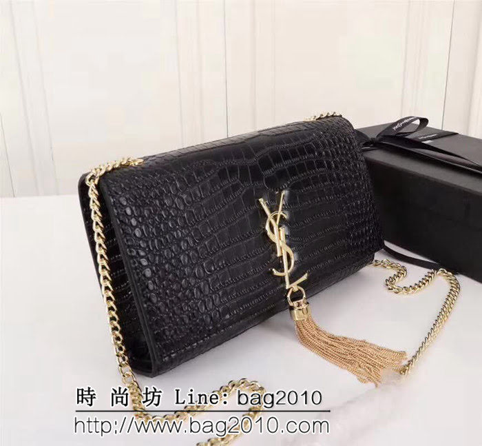 YSL聖羅蘭 經典金扣 鱷魚紋牛皮 時尚流蘇包 26700 YAS1125